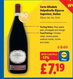 Lidl Corte Allodola Valpolicella Ripasso Superiore, Italian offer