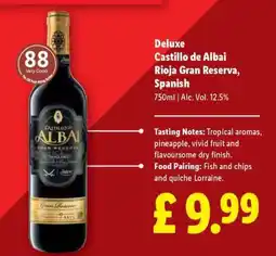 Lidl Deluxe Castillo de Albai Rioja Gran Reserva, Spanish offer