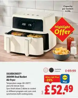 Lidl SILVERCREST 2600W Dual Basket Air Fryer offer