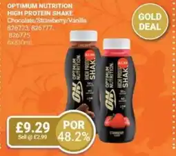 Bestway Optimum nutrition high protein shake chocolate/strawberry/vanilla offer