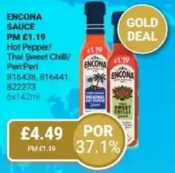 Bestway Encona sauce Hot Pepper/ Thai Sweet Chilli/ Peri Peri offer