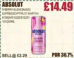 Bestway ABSOLUT Rberry&lemonade/ espresso/p'fruit martini offer