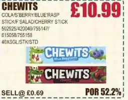 Bestway CHEWITS Cola/s'berry/blue'rasp !!stick/f salad/cherry stick offer