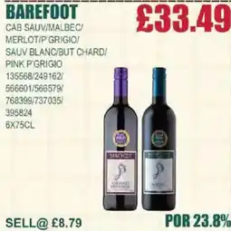 Bestway BAREFOOT Cab sauv sauv blanc/but chard/ pink p'grigio /malbec/ merlot/p grigio/ offer