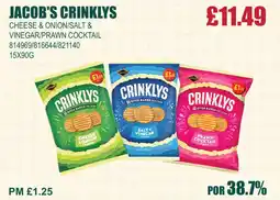 Bestway JACOB'S CRINKLYS Cheese & onion/salt & vinegar/prawn cocktail offer