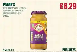 Bestway PATAK'S Cooking sauce - korma/ madras/tikka masala offer