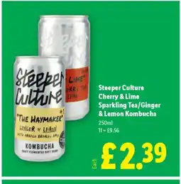 Lidl Steeper Culture Cherry & Lime Sparkling Tea/Ginger & Lemon Kombucha offer