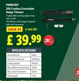 Lidl PARKSIDE® 20V Cordless Extendable Hedge Trimmer offer
