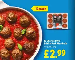 Lidl 12 Chorizo Style British Pork Meatballs offer
