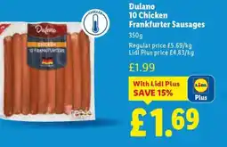 Lidl Dulano 10 Chicken Frankfurter Sausages offer