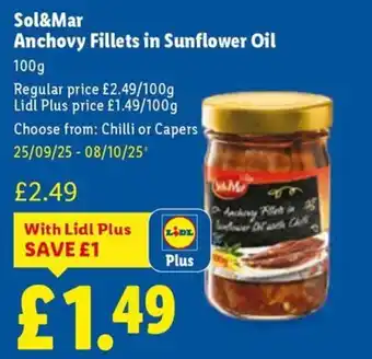 Lidl Sol&Mar Anchovy Fillets in Sunflower Oil offer