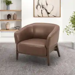 Costco Aiden & Ivy Brown Leather Barrel Armchair offer