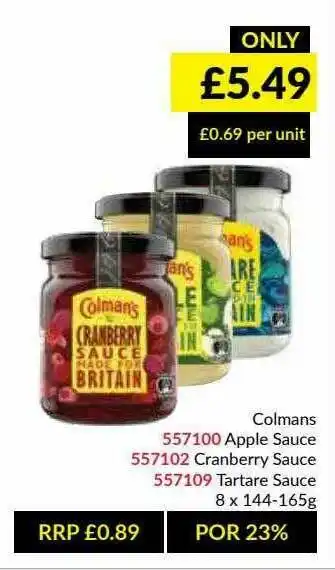 Musgrave MarketPlace Colmans Apple Sauce Cranberry Sauce Tartare Sauce offer