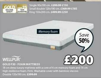 JYSK Wellpur Gold F30 - Foam Mattress offer