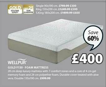 JYSK Wellpur Gold F130 - Foam Mattress offer