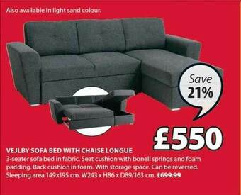 JYSK Vejlby Sofa Bed With Chaise Longue offer