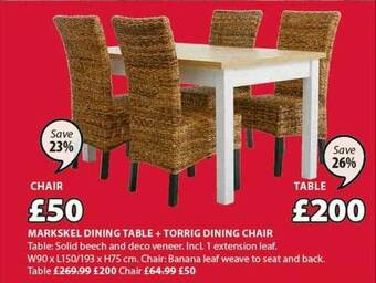 JYSK Markskel Dining Table + Torrig Dining Chair offer