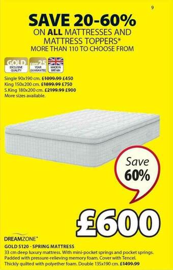JYSK Dreamzone Gold S120 - Spring Mattress offer