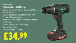 Lidl PARKSIDE 20V Cordless Drill Driver offer
