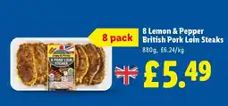 Lidl 8 Lemon & Pepper British Pork Loin Steaks offer