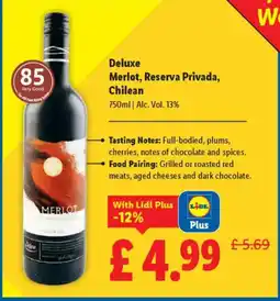 Lidl Deluxe Merlot, Reserva Privada, Chilean offer