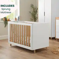 Costco Tutti Bambini Fika Mini Cot Bed with Sprung Mattress, White & Light Oak offer