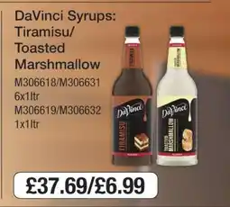 Makro DaVinci Syrups: Tiramisu/Toasted Marshmallow offer