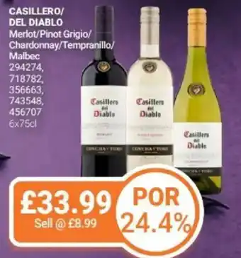 Bestway CASILLERO/ DEL DIABLO Merlot/Pinot Grigio/ Chardonnay/Tempranillo/ Malbec offer