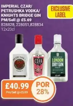 Bestway Imperial czar/ petrushka vodka/ knights bridge gin offer