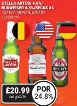 Bestway Stella artois 4.6%/ budweiser 4.5%/becks 4% offer