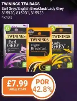 Bestway TWININGS TEA BAGS Earl Grey/English Breakfast/Lady Grey offer