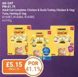 Bestway GO-CAT Adult Cat Complete: Chicken & Duck/Turkey, Chicken & Veg/ Tuna, Herring & Veg offer