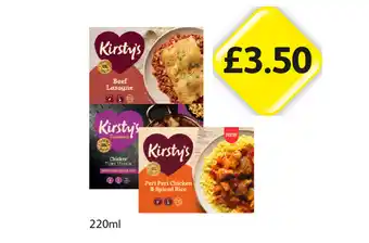 Londis Kirsty's Beef Lasagne, Chicken Tikka Masala, Peri Peri Chicken & Spiced Rice offer