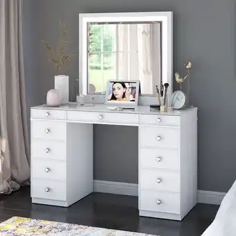 Costco Tresanti Alexandra Double Pedestal Vanity Table with LED Lit Mirror offer