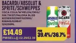 Bestway BACARDI/ABSOLUT & SPRITE/SCHWEPPES Coca cola/w melon/orig/ gin twist/paloma bliss offer
