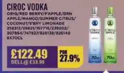 Bestway CIROC VODKA Orig/red berry/p'apple/grn apple/mango/summer citrus/ coconut/s bry limonade offer