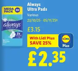 Lidl Always Ultra Pads offer