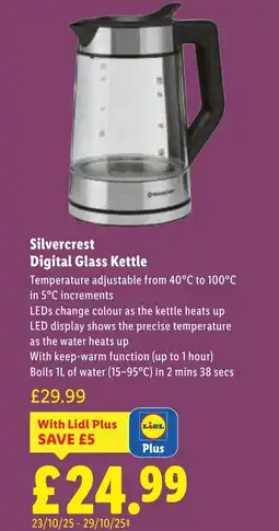 Lidl Silvercrest Digital Glass Kettle offer