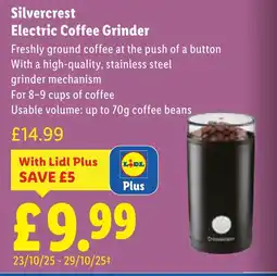 Lidl Silvercrest Electric Coffee Grinder offer