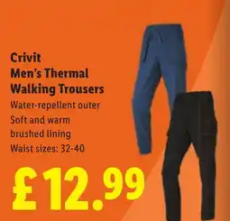 Lidl Crivit Men's Thermal Walking Trousers offer