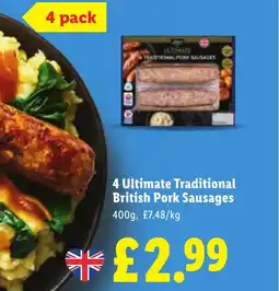 Lidl 4 Ultimate Traditional British Pork Sausages offer