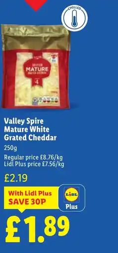 Lidl Valley Spire Mature White Grated Cheddar offer