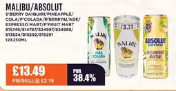 Bestway MALIBU/ABSOLUT S'berry daiquiri/pineapple/ cola/p'colada/r'berry&l'ade/ espresso mart/p'fruit mart offer