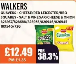 Bestway WALKERS Quavers - cheese/red leicester/bbq squares - salt & vinegar/cheese & onion offer