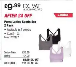 Costco Puma Ladies Sports Bra 2 Pack offer