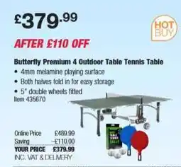 Costco Butterfly Premium 4 Outdoor Table Tennis Table offer