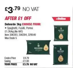 Costco Delverde 3kg offer