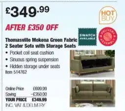 Costco Thomasville Mokena Green Fabric 2 Seater Sofa with Storage Seats offer