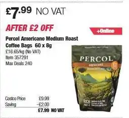 Costco Percol Americano Medium Roast Coffee Bags 60 x 8g offer