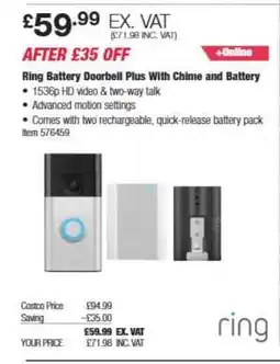 Costco Ring Battery Doorbell Plus With Chime and Battery offer
